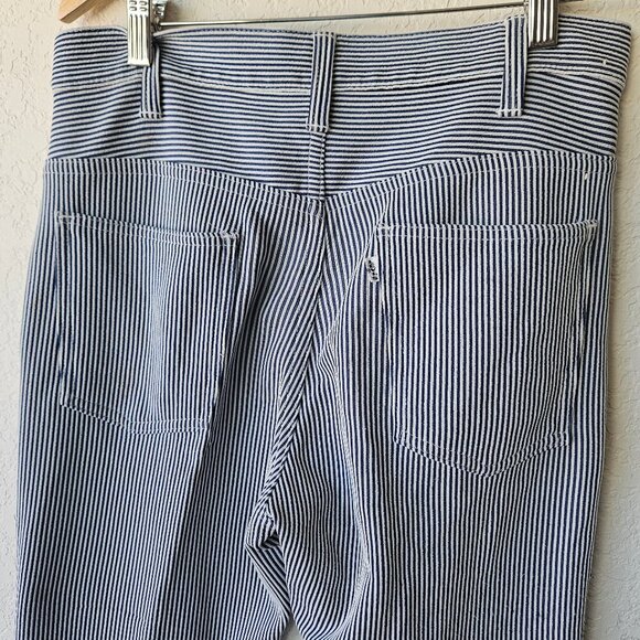 Vintage 60s 70s Levi's Big E StaPrest Flare Disco Blue Striped Pants Jeans 30x30 - Picture 7 of 8